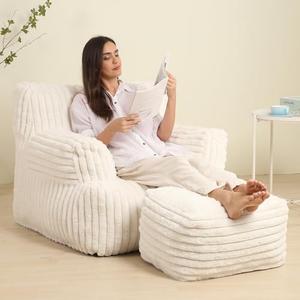 MOMCAYWEX Comfy Gaint Bean Bag Chair with Ottoman, Fluffy Huge Bean Bag Armchair for Adults and Teens, Cream