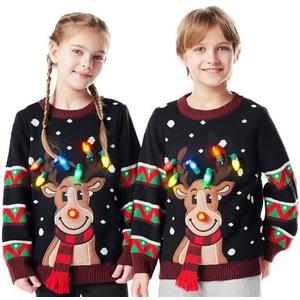 JOYIN Ugly Christmas Sweater Women Men Couples, LED Light Up Ugly Christmas Sweater Kids 2025 Reindeer(Black) Size S