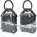 JEANUE-Waterproof Airtag Holder Keychain Case,Compatible Apple Air Tag Tracker with Key Ring, Keys/Dog Collar/Luggage (Black 2pack)