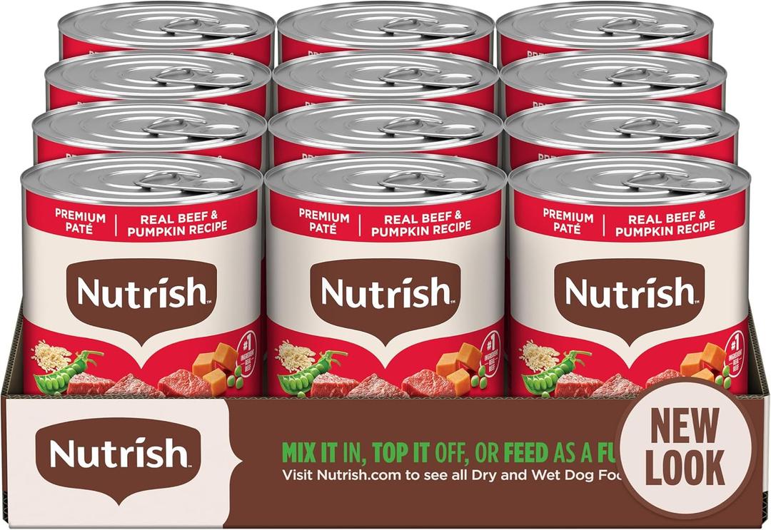 Nutrish Real Beef & Pumpkin Recipe Whole Health Blend Premium Pat Wet Dog Food, 13 oz. Can, 12 Count, Packaging May Vary (Rachael Ray) (EXP 08/01/28)
