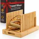 Bread Slicer for Homemade Bread - Adjustable Loaf Width Bread Cutter with Foldable Slicing Guide and Crumb Tray - Wooden Bread Cutting Board for Loaf, Cake, Bagels, Artisan Bread - Gift for Bakers