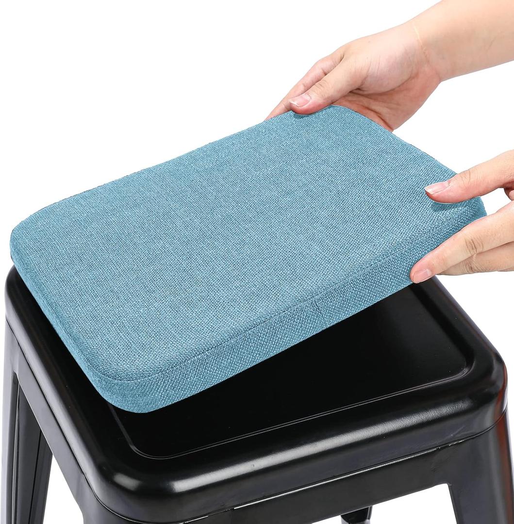 BUYUE Friendly Woven Fabric Magnetic Bar Stool Cushion 2 Piece, Enhanced Anti-Slip Breathable Small Chair Seat Pad for Caf Bistro Stackable Metal Stool (Square, Light Blue)