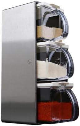 Salt Container With Lid And Spoon, Clear Seasoning Rack Spice Pots, 3 Piece Seasoning Box For Home Kitchen Café Storing Salt Sugar Pepper Spice (3 Pieces)