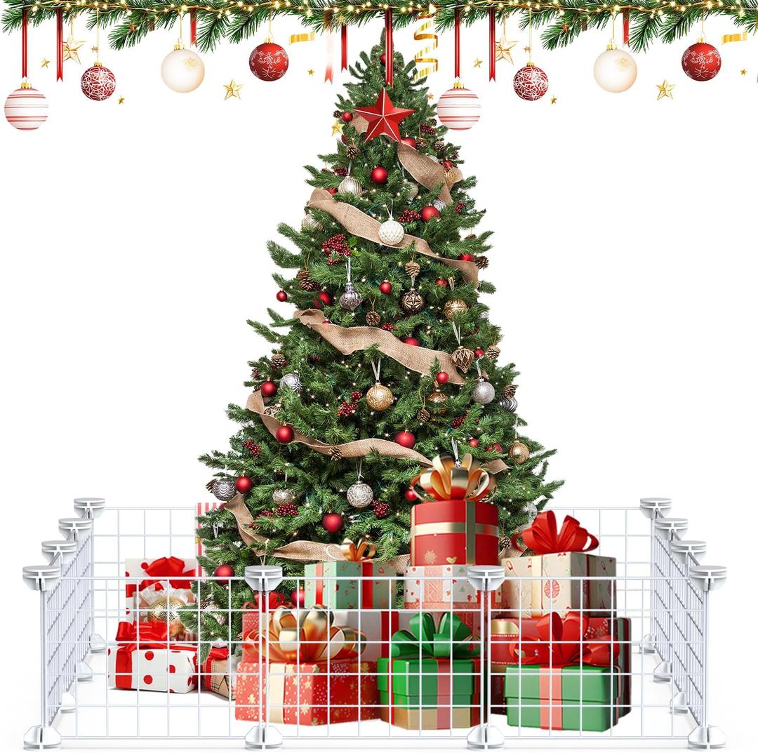 30 * 40cm/ 12 * 16Inch White Christmas Tree Fence, Christmas Picket Around Tree, Fence Barrier for Dogs Cats Puppy Pets, 12Pieces