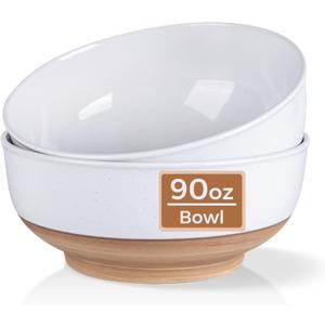 AmorArc 9.8 Extra Large Ceramic Salad Bowls, 90 OZ Serving Bowls Set of 2, Stoneware Oversized Bowls with Rustic Terracotta Underside for Salad, Soup and Dinner. Large Bowls for Entertaining&Gift (White)