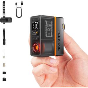 FLEXTAILGEAR Mini Portable Bike Tire Pump with Digital Gauge & Taillight, 130 PSI Electric Bicycle Pump, Presta and Schrader Valves, for Road, Mountain Bikes, Motorcycle, Balls