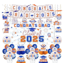 2025 Graduation Decorations-Class of 2025 Decorations Set with Congrats Grad Backdrop,Banner,Honeycomb Centerpiece and Balloons for Blue and Orange Graduation Party Supplies