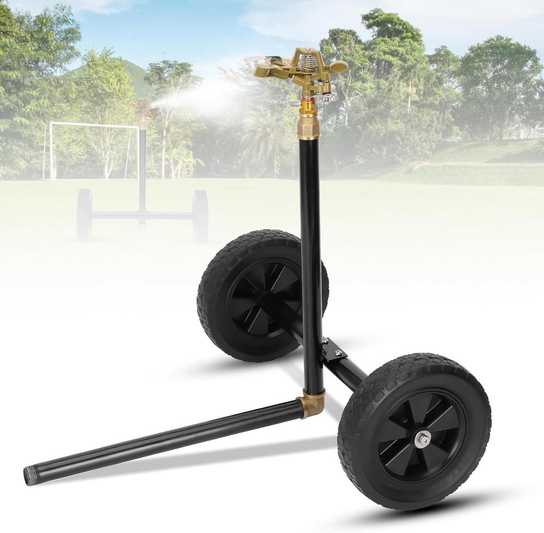 Heavy Duty Wheel Sprinkler 3/4 inch zinc Alloy Nozzle with 8 inch Wheels for Garden, Lawn, Agricultural, Pasture Watering,360 Degree Large Area Irrigation