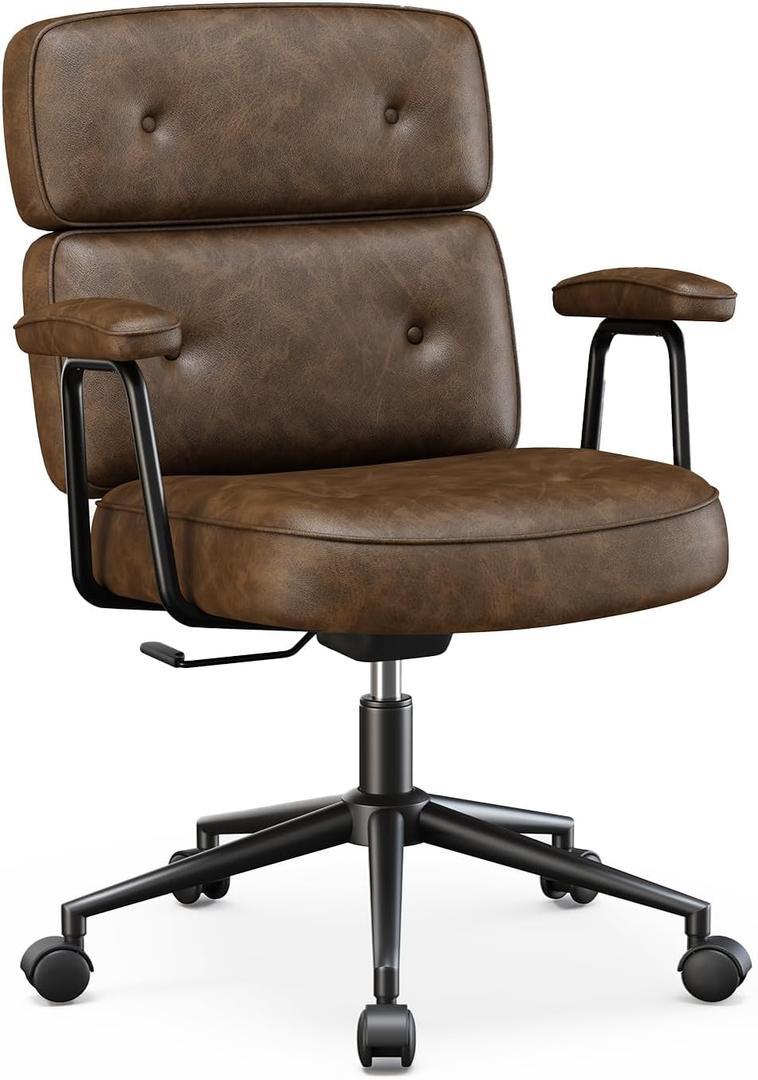 OLIXIS Ergonomic Home Office Desk Chair, PU Leather Computer Chair with Lumbar Support Adjustable Height Rolling Swivel Executive Task Armrests Chair, Modern Brown, 1pc, 18.11"D x 20.06"W x 39.56"H
