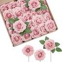 Ling's moment Artificial Flowers 25Pcs Shabby Blush Roses Decor w/Stems,3" Real Touch DIY Foam Floral for Wedding Bouquet/Centerpieces, Outdoors Party Backdrop, Room/Table, and Garden/Pot Decorations