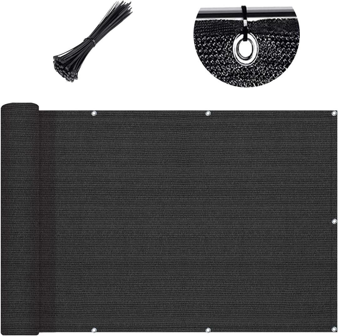 SUNLAX 3'x10' Black Balcony Privacy Screen Fence Windscreen Cover Fabric Shade Netting Mesh Cloth with Grommets UV Protection for Patio, Backyard, Porch, Railing Shield 90% (We Make Custom Sizes)
