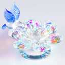 Movdyka Crystal Figurine Lotus Flower Decor Blue Hummingbird Gifts for Women Glass Ornaments Sparkle Crysta Reflection Lotus Flower Glass Home Decor