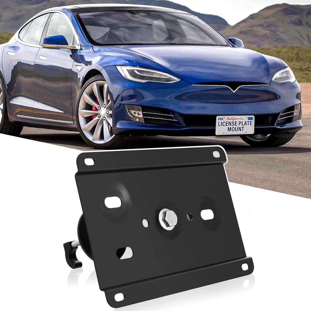 No Drill Front Bumper License Plate Mount Bracket Holder Compatible with Tesla 2012-up Model S and 2015-up Model X Front Grille License Plate Frames Front License Plate Mounting Kit Car Accessories