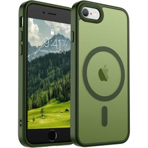 SUPFINE Magnetic for iPhone SE Case 2022 (3rd)/2020 (2nd), iPhone 8 Case (Compatible with MagSafe) (Military Grade Drop Protection) Slim Translucent Matte Phone Case, Cangling Green