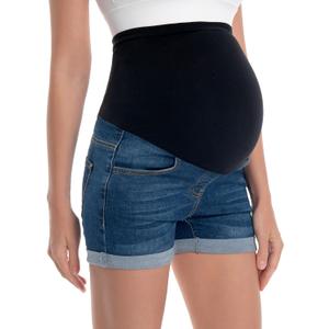 V VOCNI Maternity Denim Shorts Women's Summer High Waist Distressed Cuffed Hem Casual Denim Jeans Short (X-Large, 38-a-dark Blue)