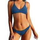 ZAFUL Women's Solid Spaghetti Strap Bralette Bikini Set Two Piece Swimsuit (1-Peacock Blue2, Medium)