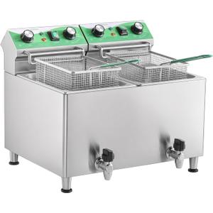 25.3QT/24L Commercial Deep Fryer with Oil Filtration and Timer Electric Deep Fryer with 2 Baskets and Lids Dual Tank Stainless Steel Large Countertop Fryer for Restaurant Use,110V 1750W x 2