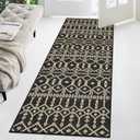 2x8 (2'3''x7'3'') Indoor Outdoor Rug for Hallway Moroccan Geometric Garden Corridor Rug Waterproof Low Pile Non-Shedding Distressed Throw Mat Textured Woven Rug for Bedside Kitchen Sink,Black