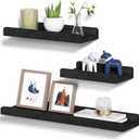 Alsonerbay Black Floating Shelves Wall Mounted Set of 3, 23.6 Inch Rustic Wood Wall Shelves for Storage and Display for Bedroom Living Room Bathroom Kitchen Office and More, 6D x 1.5W x 23.6H in