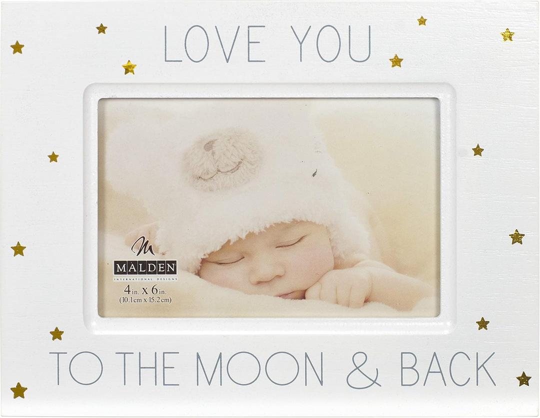 Malden International Designs Baby Memories Love You To Wood With Gold Foil Accents Picture Frame, 4x6, White