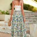 POPZONE Women Maxi Skirt Floral Boho Tiered Fall Summer Flowy Skirts Casual High Waist Long Skirts for Women (S)