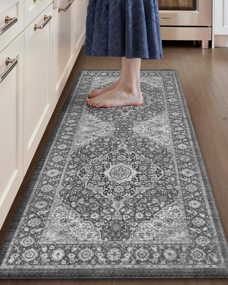 Color&Geometry Anti Fatigue Kitchen Mats for Floor 24x59, Vintage Decor, Easy Clean, Waterproof & Oil Proof, 0.4" Thick Cushioned, Non-Slip Kitchen Runner Rug for Sink, Laundry, Office, Grey