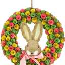 National Tree Company Artificial Hanging Wreath, Foam Base, Decorated with Colorful Flower Blooms, Ribbon, Bunny Head, Easter Collection, 16 Inches