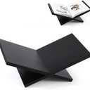 Honoson Open Display Book Stand 16 x 9 x 6 Inches Wooden Large Book Holder for Reading Open Bookstand X-Shaped Cookbook Stand for Bible Magazines Art Textbooks Recipe Coffee Table Decor(Black)