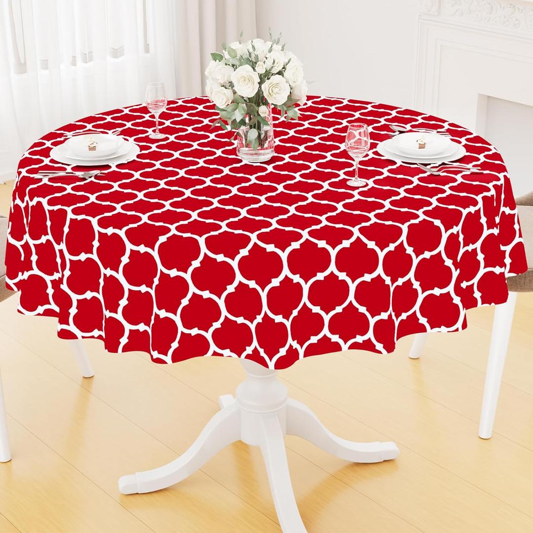 Smiry Round Plastic Table Cloth, Waterproof Vinyl Tablecloth with Flannel Backing for Round Tables, Wipeable Spillproof Tablecloths for Dining, Camping, Indoor and Outdoor (60" Round, Red)