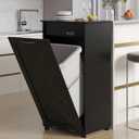 VECELO Tilt Out Kitchen Trash Bin Cabinet, Dog Proof Garbage Can with Wood Holder Free Standing Recycling, Black