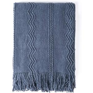 BOURINA Navy Throw Blanket 60x80 Inches Throw Textured Solid Soft Sofa Throw Couch Knitted Decorative Blanket