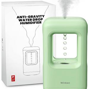 0.6L Mini Anti-Gravity Humidifier, Visual Floating Water Drop Cool Mist Humidifier for Bedroom, Desk & Indoor Plants, Quiet 36dB Night Light, Auto Shut-Off, Unique Gift Idea (Green)