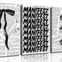 3Pcs Trendy Black and White Preppy Canvas Wall Art Retro Kiss Lips Bow and Manifest Pictures Wall Decor Funky Aesthetic Dark Coquette Posters Prints for Girly Apartment Dorm 16x24in