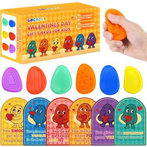 Gocozer 30Pack Valentines Day Gifts Cards for Kids School with Fidget Toys Sensory Stone ,Fidget Soft Worry Stone Sensory Valentines Toys with Autism Class, Kids Valentines Cards Exchange Gift