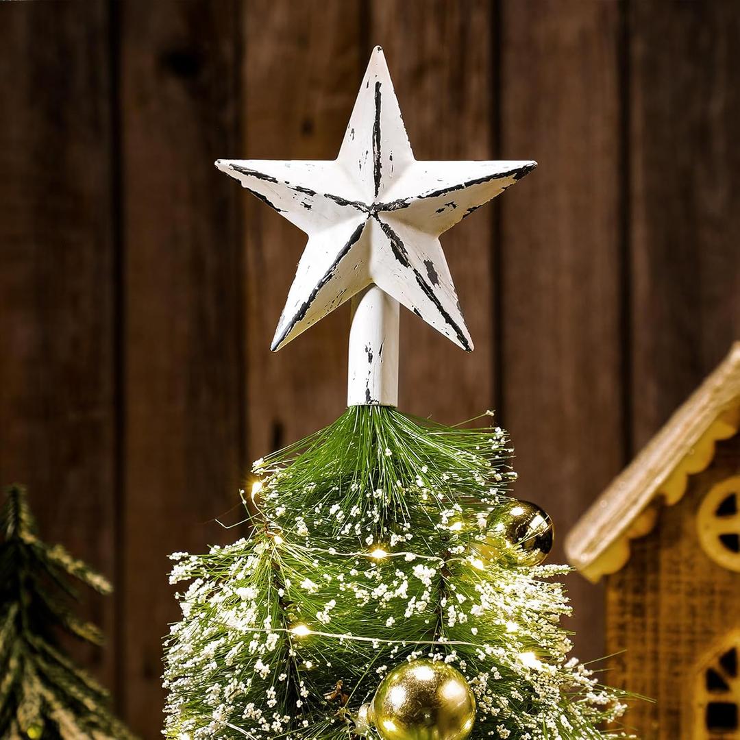 Gejoy Mini Christmas Rustic Tree Topper Natural Star 6 Inch Miniature Star Tree Topper for Christmas Tree Home Decor Winter Holiday (Metal, Vintage)