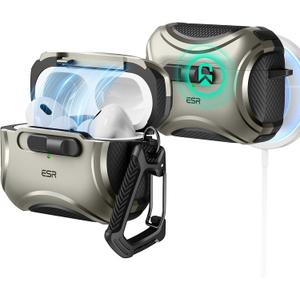 ESR for AirPods Pro Case (2023/2022/2019, 2nd/1st Gen), Compatible with AirPods Pro 2nd Generation (USB-C/Lightning Cable), Effortless MagSafe, Drop-Proof Lock, Easy Open, Cyber Series, Titanium | 2023, 2022, 2019, 2nd Gen, 1st Gen, USB-C