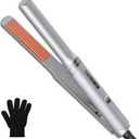 Mini Flat Iron 0.7 Inch with Negative Ion,15s Fast Heating Straightener, Adjustable Temperature & Auto Shut Off, Double Voltage Travel Hair Straightener for Short Hair, Curls, Bangs, Men & Women (Silver Orange)