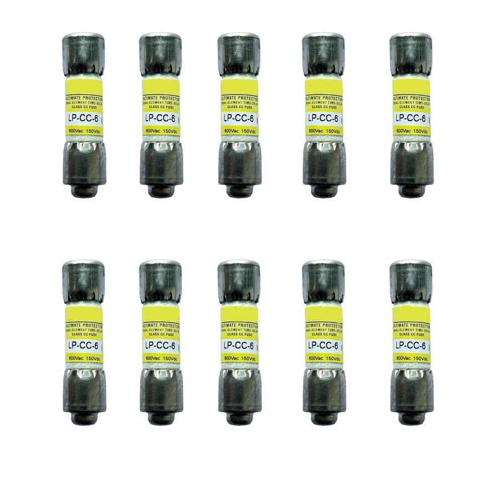 10-Pack New LP-CC-6 LP-CC-6A LP-CC 6A 600Vac Time Delay Fuse,LP-CC-6 Class CC Cartridge Fuses 6A 600V-AC D666186