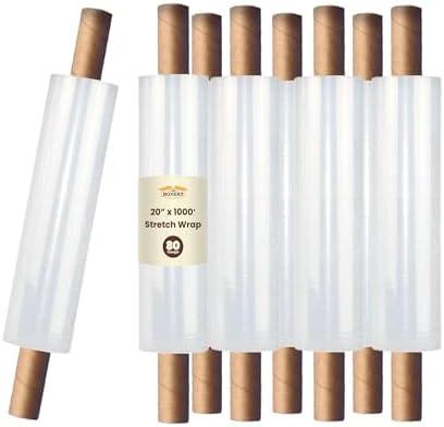 The Boxery 20" x 1000' -Cast Stretch Wrap with Handles – 80 Gauge Clear Film – Extended Core Hand Wrap for Smooth, Quiet, Heavy-Duty Wrapping