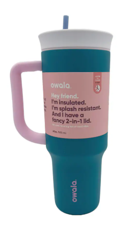 Owala Stainless Steel Triple Layer Insulated Travel Tumbler with Spill Resistant Lid, Straw, and Carry Handle, BPA Free, 40 oz, Dusty Pink