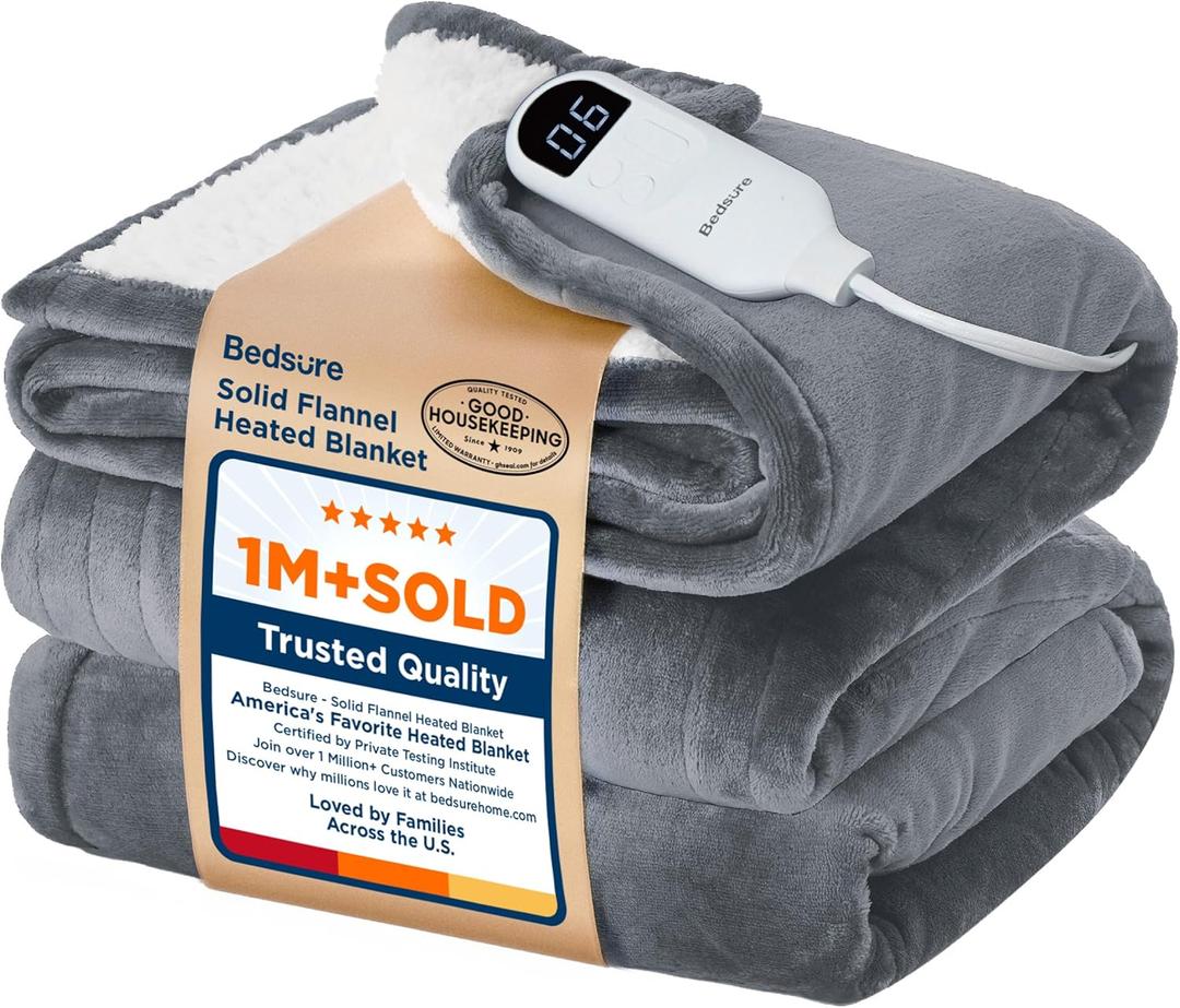 Bedsure Heated Blanket Throw Blanket - Fast Heating Electric Blanket, GentleSoft Flannel Heated Throw with 4 Time Settings, 6 Heating Settings, Warm Gifts for Grandma (50x60 inches, Grey)