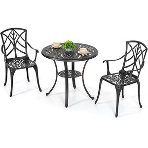 NUU GARDEN Bistro Set 3 Piece Outdoor All Weather Cast Aluminum Patio Bistro Set Patio Table and Chairs Set of 2 with Umbrella Hole for Backyard, Balcony, Lawn, Black