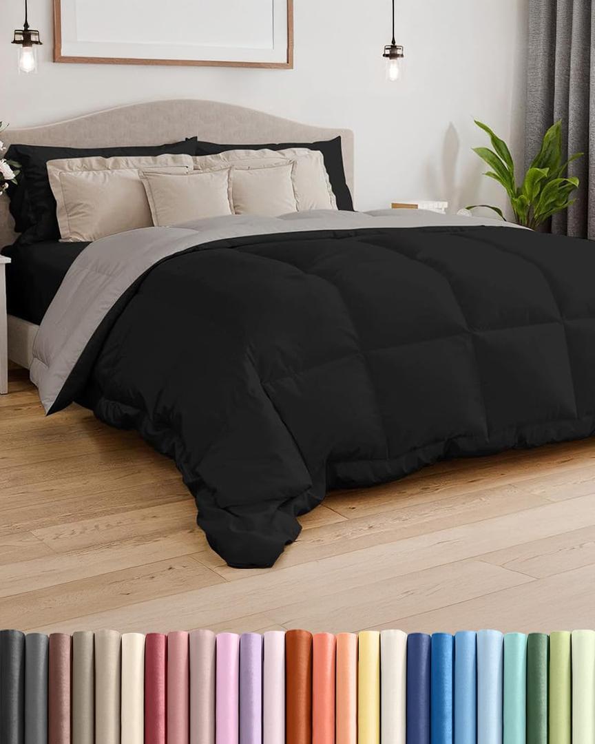 Queen Size, Black & Light Grey Alternative Down Comforter - Warm, Lightweight & Breathable Hotel Quality Bedding Set for Men, Women, Kids & Teens - All Season Cooling Microfiber Duvet Insert Comforter, Queen (88" x 88")