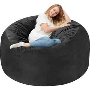 Homguava 3FT Bean Bag Chair: 3' Bean Bags with Memory Foam Filled, Large Beanbag Chairs Soft Sofa with Dutch Velvet Cover-Black