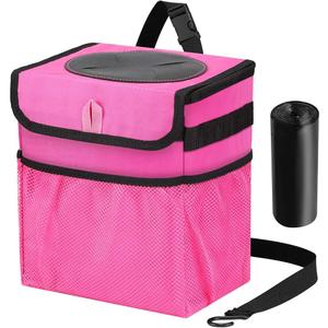 Car Trash Can Foldable Garbage Bin Leakproof 2.3 Gallons Car Trash Bag Pink