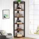 Tribesigns 6 Tier Corner Shelf, 70.9 Inch Tall Corner Bookshelf Small Bookcase Rustic Corner Shelving Unit Storage Rack for Living Room, Home Office, Kitchen, Small Space (Brown)