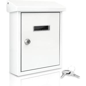 SereneLife Weatherproof Wall Mount Mailbox-Outdoor Galvanized Metal Key Large Capacity, Commercial Rural Home Decorative & Office Business Parcel Box Package Drop Slot Secure Lock, White