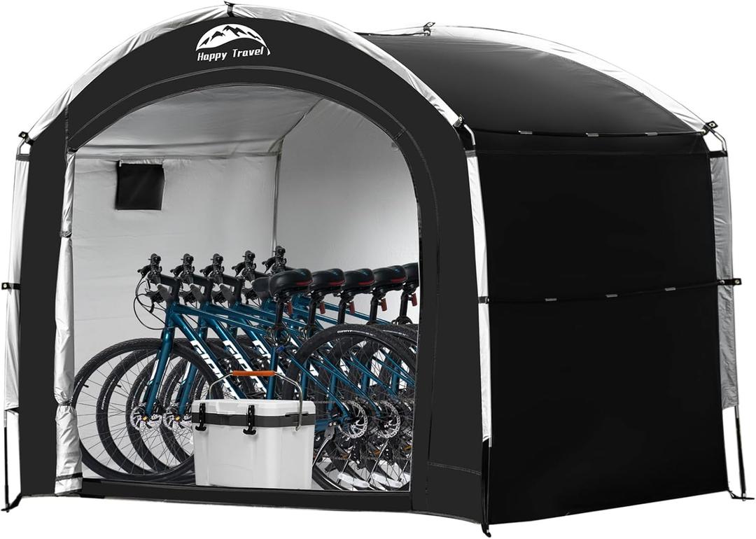 Happy Travel Bike Storage Shed Tent,Outdoor Portable Bicycle Storage Sheds with 210D Oxford Fabric PU4000 Waterproof for 2/3/4/6/8 Bikes,Bike Covers Shelter for Motorcycle,Garden Tools,Toys,Lawn Mower (Cabin - XXL for 4-5 Bikes-Black)