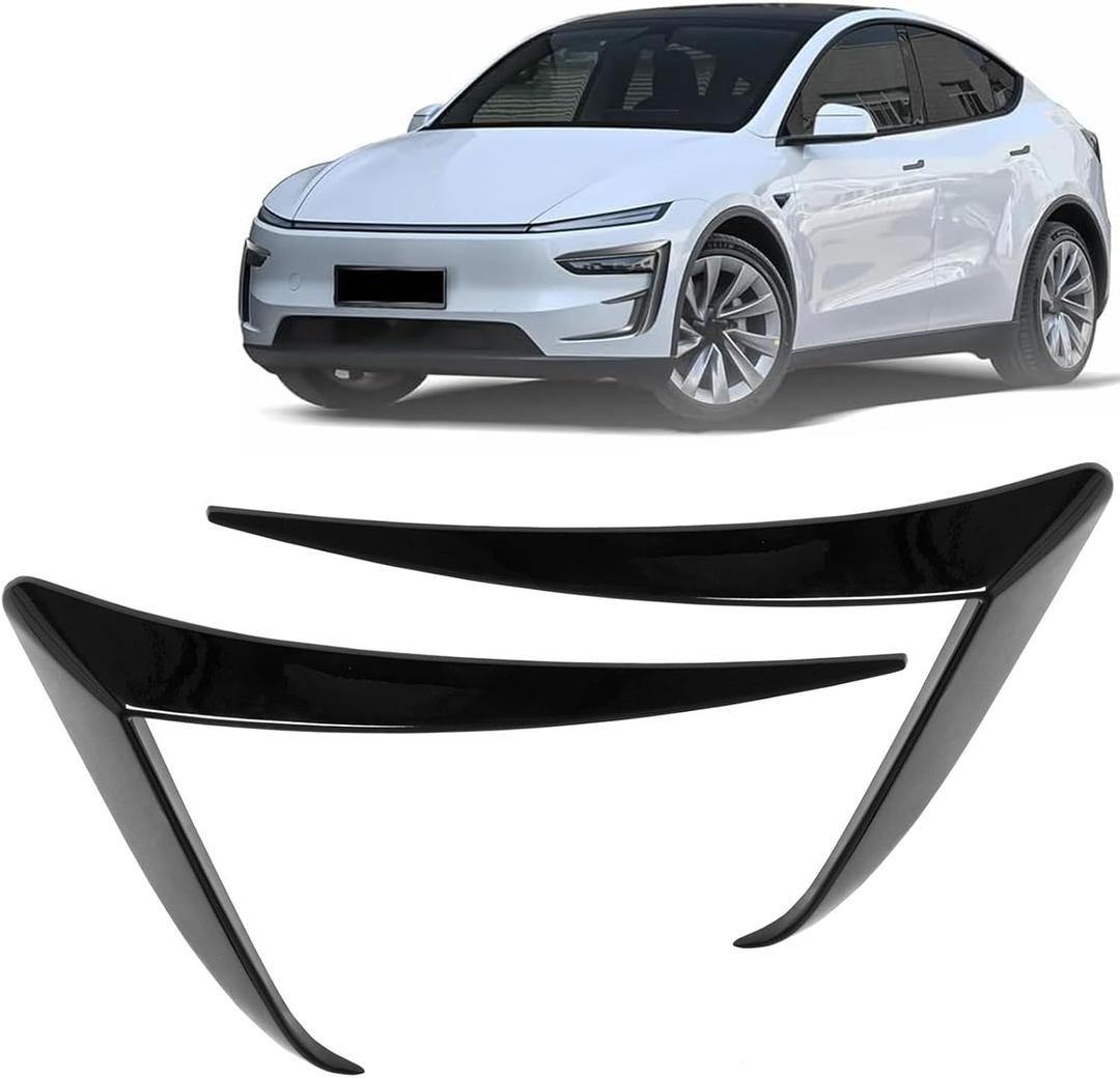 FASTCHE Front Fog Light Trim Cover for Tesla Model Y Juniper Eyebrow Spoiler Accessories Fog Lamp Frame Blade Trim Compatible with 2025 2026 Model Y Juniper Exterior Accessories (Glossy Black)