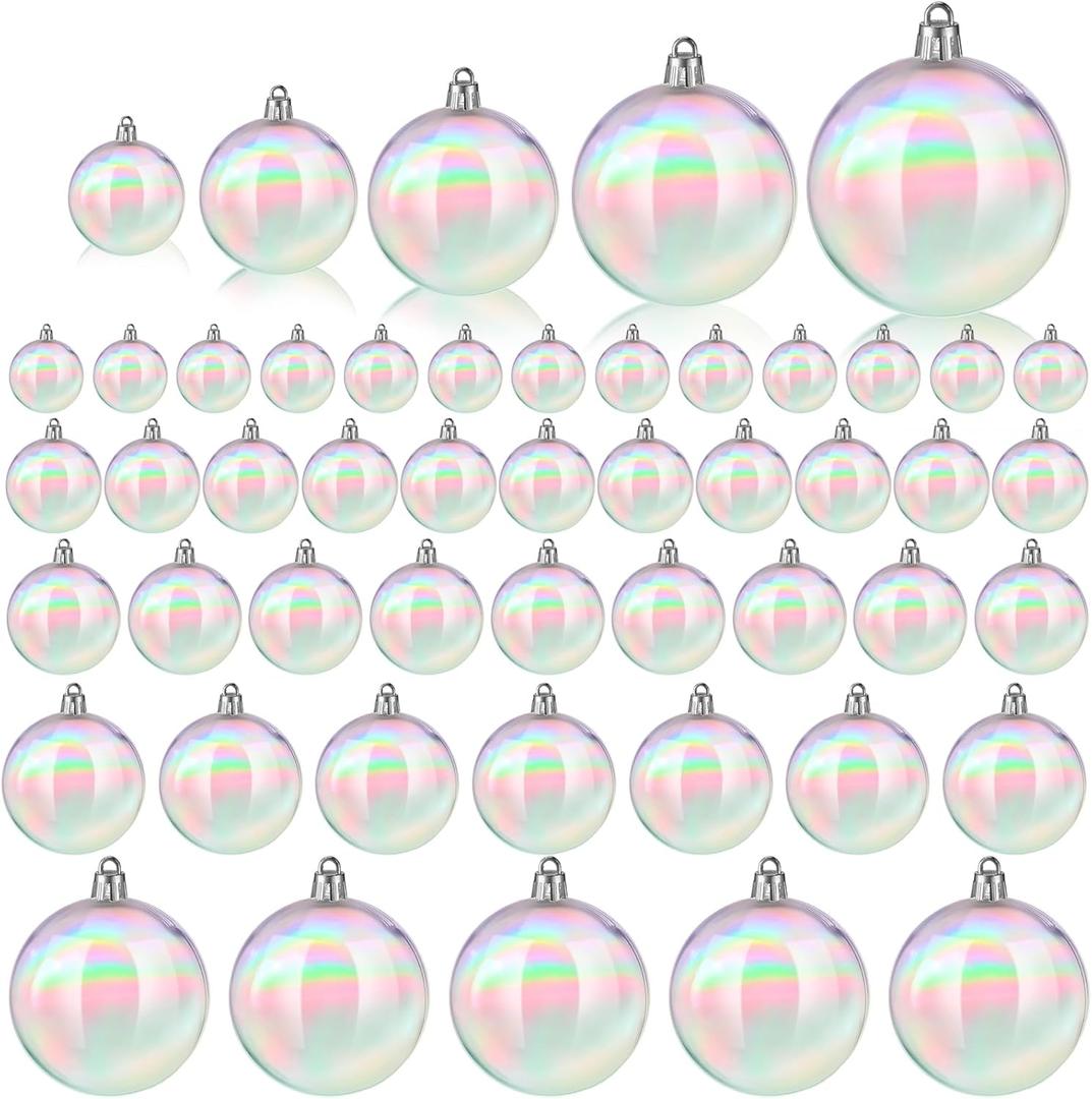 Shappy 50 Pcs Christmas Iridescent Ornaments Halloween, Transparent DIY Shatterproof Hanging Rainbow Ball Christmas Ornament 5 Different Sizes for Party, Wedding, Home Decor (Clear)
